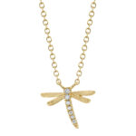 18K Solid Gold 0.03Ct Diamond Dragonfly Necklace