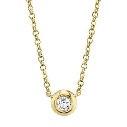 18K Solid Gold 0.1Ct Diamond Bezel Necklace