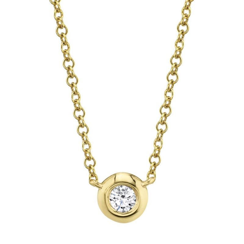 18K Solid Gold 0.1Ct Diamond Bezel Necklace