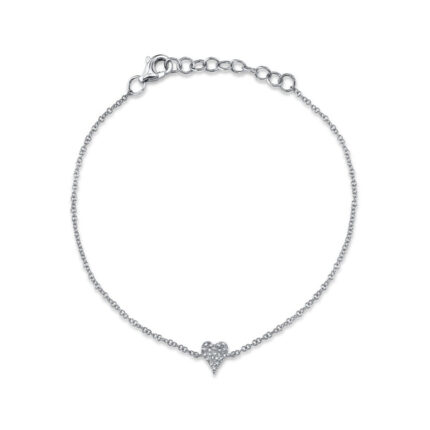 18K Solid Gold 0.05Ct Diamond Pave Heart Bracelet