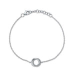 18K Solid Gold 0.07Ct Diamond Love Knot Circle Bracelet