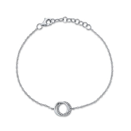 18K Solid Gold 0.07Ct Diamond Love Knot Circle Bracelet