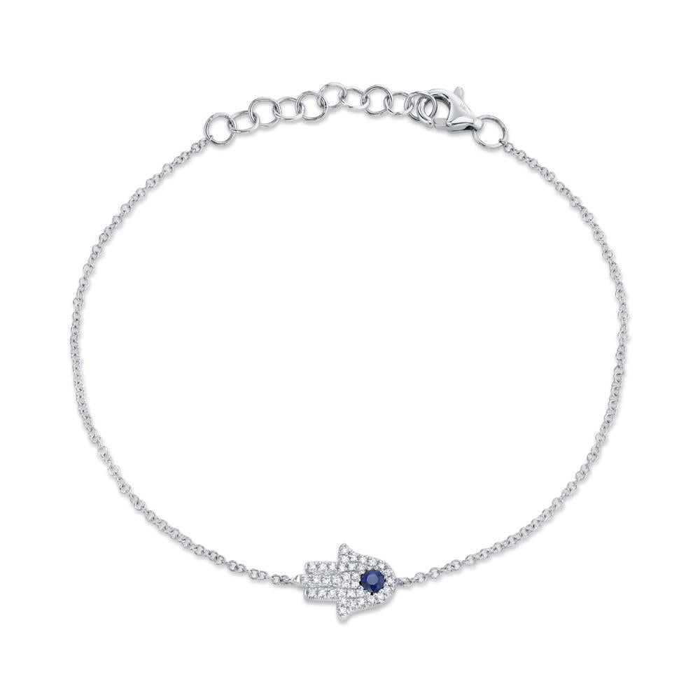 0.09CT DIAMOND & 0.08CT BLUE SAPPHIRE HAMSA BRACELET Blue Sapphire Hamsa Bracelet