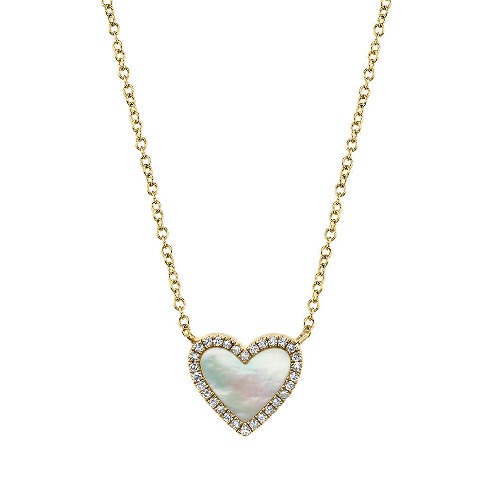 0.09CT DIAMOND & 0.56CT MOTHER OF PEARL HEART NECKLACE Mother Of Pearl Heart Necklace