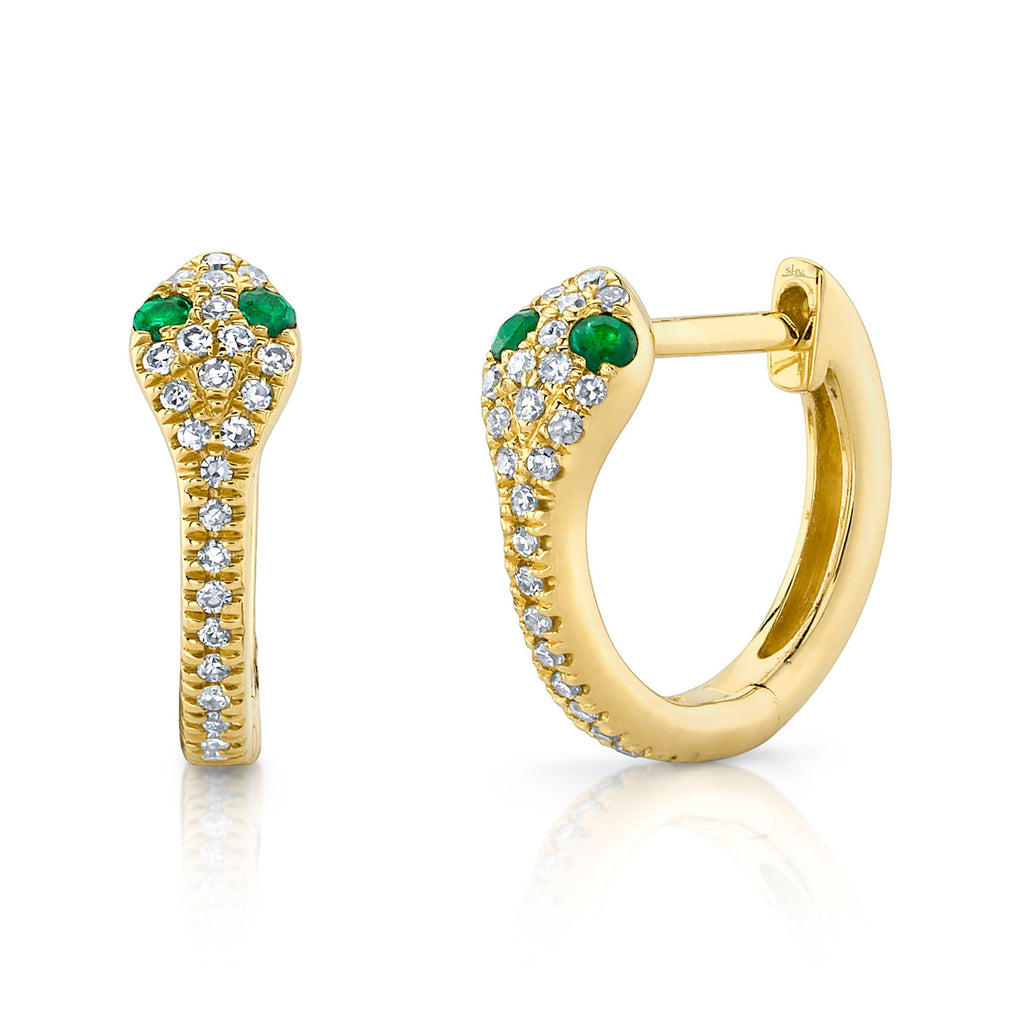 0.11CT DIAMOND & 0.07CT EMERALD SNAKE HUGGIE EARRING Emerald Snake Huggie Earring
