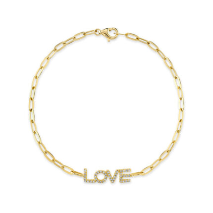 0.12Ct Diamond "Love" Paper Clip Link Bracelet