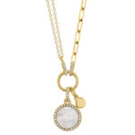Mother Of Pearl Circle Paper Clip Link Necklace