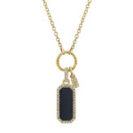 18K Solid Gold 0.13Ct Diamond & 0.60Ct Black Onyx Dog Tag Necklace