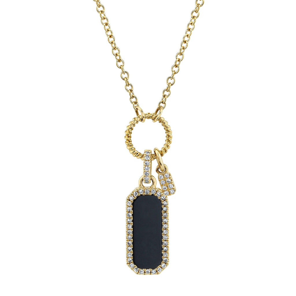 18K Solid Gold 0.13Ct Diamond & 0.60Ct Black Onyx Dog Tag Necklace 18K Solid Gold 0.13Ct Diamond & 0.60Ct Black Onyx Dog Tag Necklace