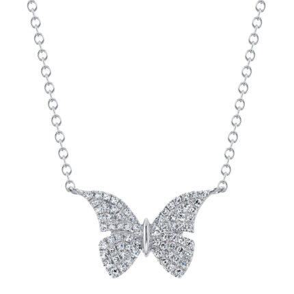 18K Solid Gold 0.20ct Diamond Butterfly Necklace