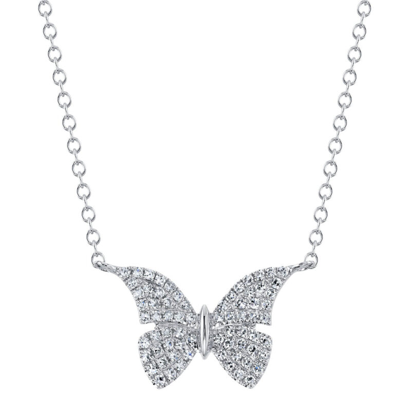 18K Solid Gold 0.20ct Diamond Butterfly Necklace