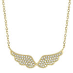 18K Solid Gold 0.30Ct Diamond Angel Wings Necklace