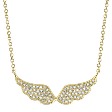 18K Solid Gold 0.30Ct Diamond Angel Wings Necklace