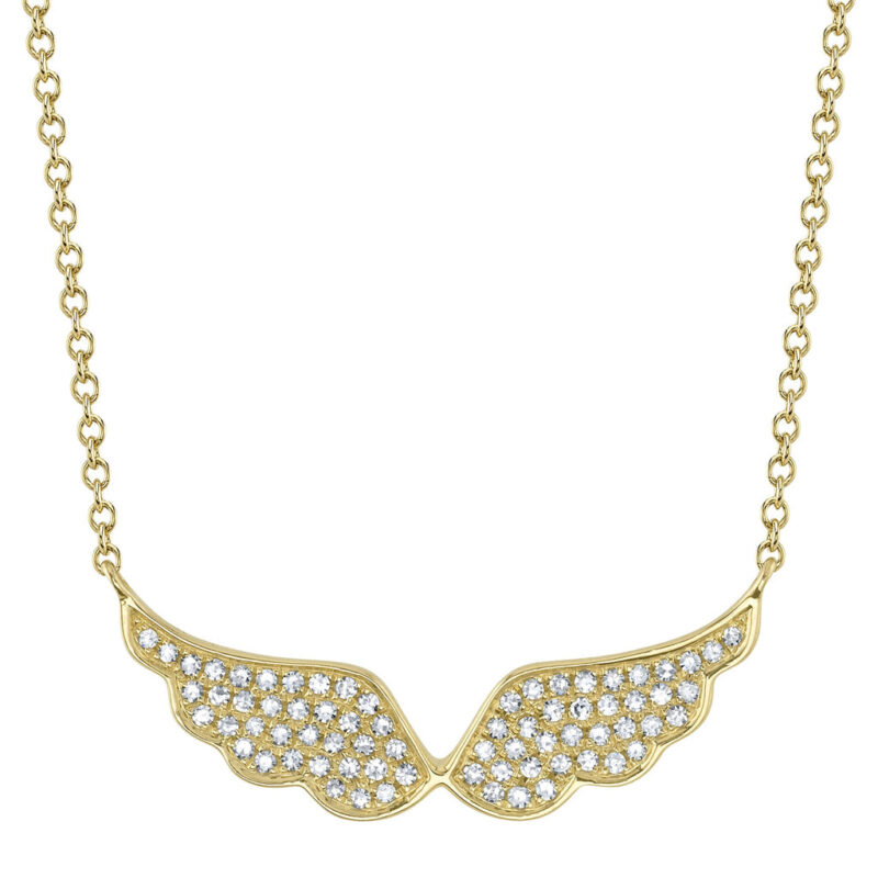 18K Solid Gold 0.30Ct Diamond Angel Wings Necklace