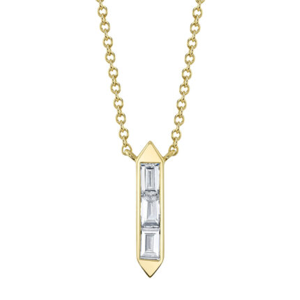 18K Solid Gold 0.18Ct Diamond Baguette Necklace