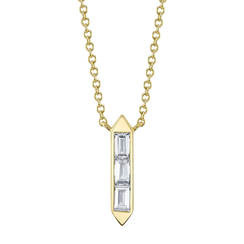 18K Solid Gold 0.18Ct Diamond Baguette Necklace
