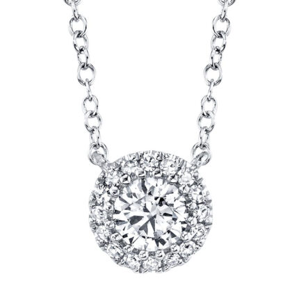 18K Solid Gold 0.20Ct-Ctr(Round) 0.05Ct-Side Diamond Necklace