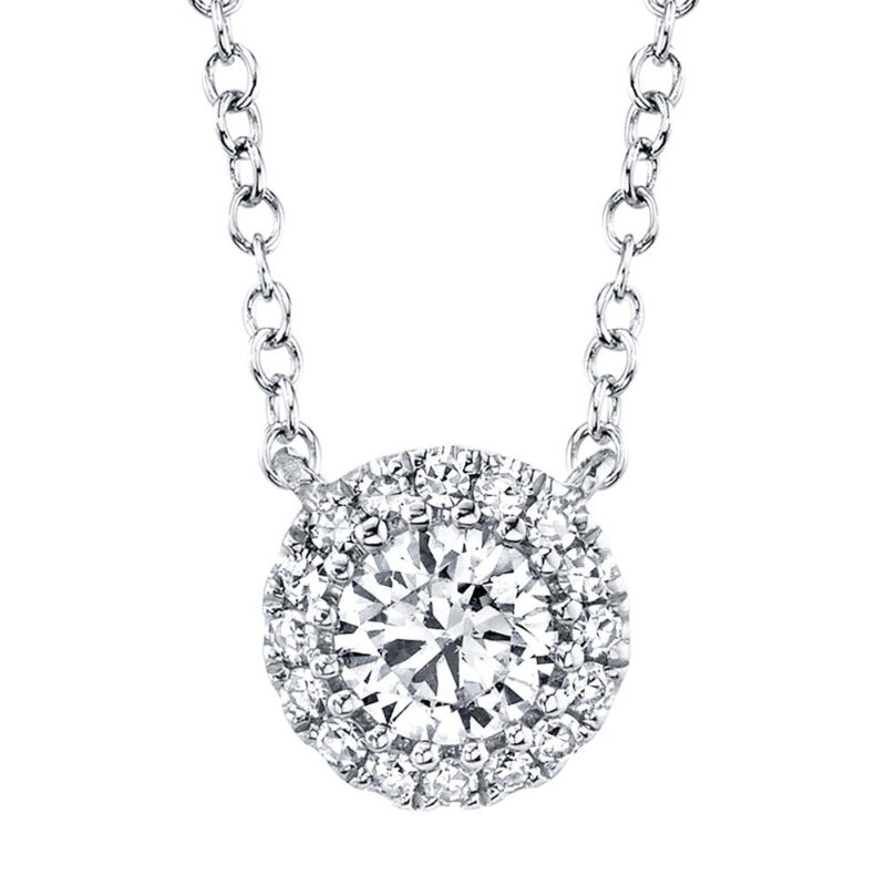 18K Solid Gold 0.20Ct-Ctr(Round) 0.05Ct-Side Diamond Necklace