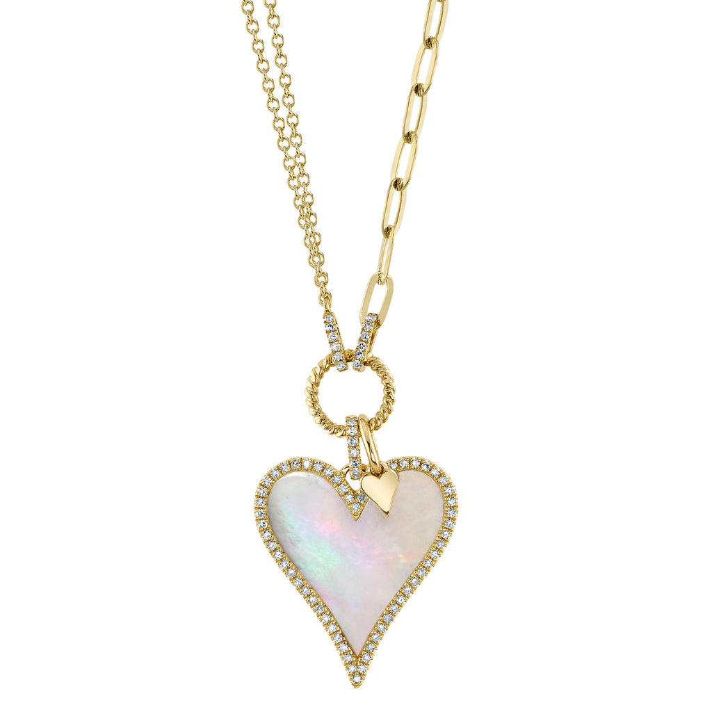 0.20CT DIAMOND & 2.07CT MOTHER OF PEARL HEART PAPER CLIP LINK NECKLACE Mother Of Pearl Heart Paper Clip Link Necklace