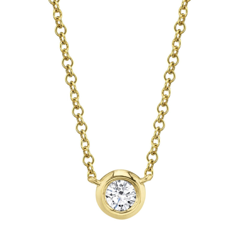 18K Solid Gold 0.20Ct Diamond Bezel Necklace