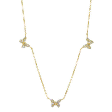 18K Solid Gold 0.23Ct Diamond Butterfly Necklace