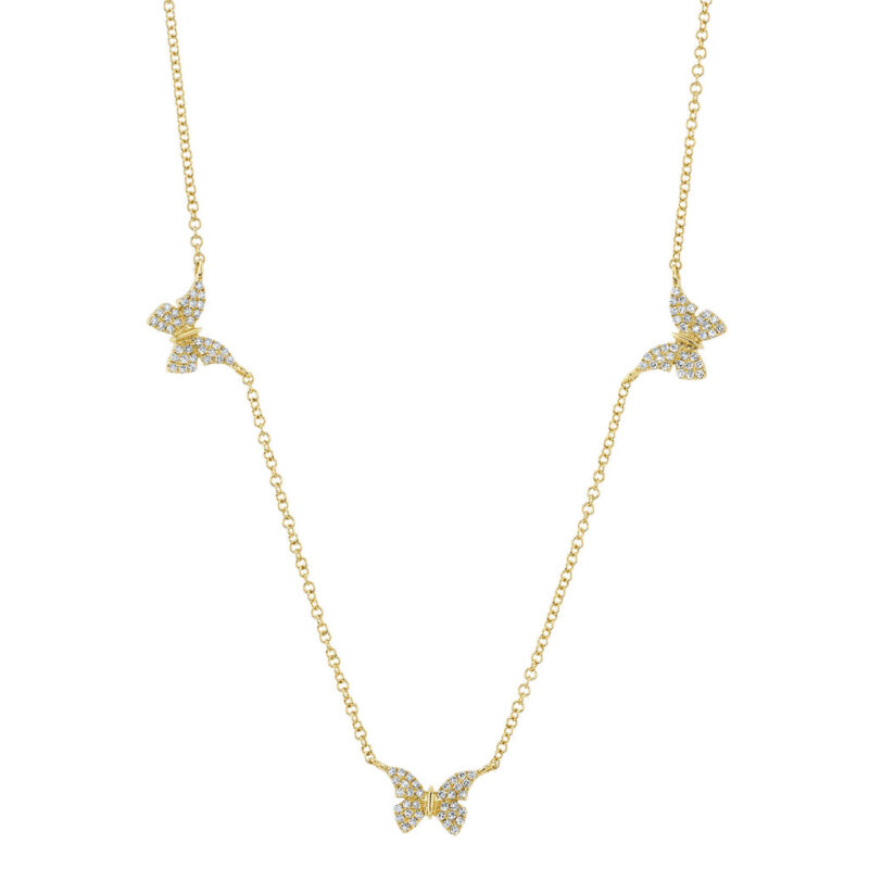 18K Solid Gold 0.23Ct Diamond Butterfly Necklace