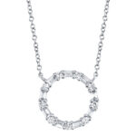 18K Solid Gold 0.1Ct Diamond Baguette Circle Necklace