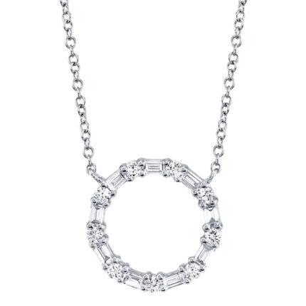 18K Solid Gold 0.1Ct Diamond Baguette Circle Necklace