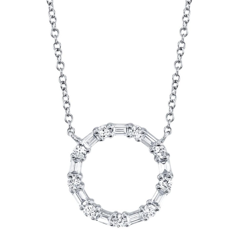18K Solid Gold 0.1Ct Diamond Baguette Circle Necklace