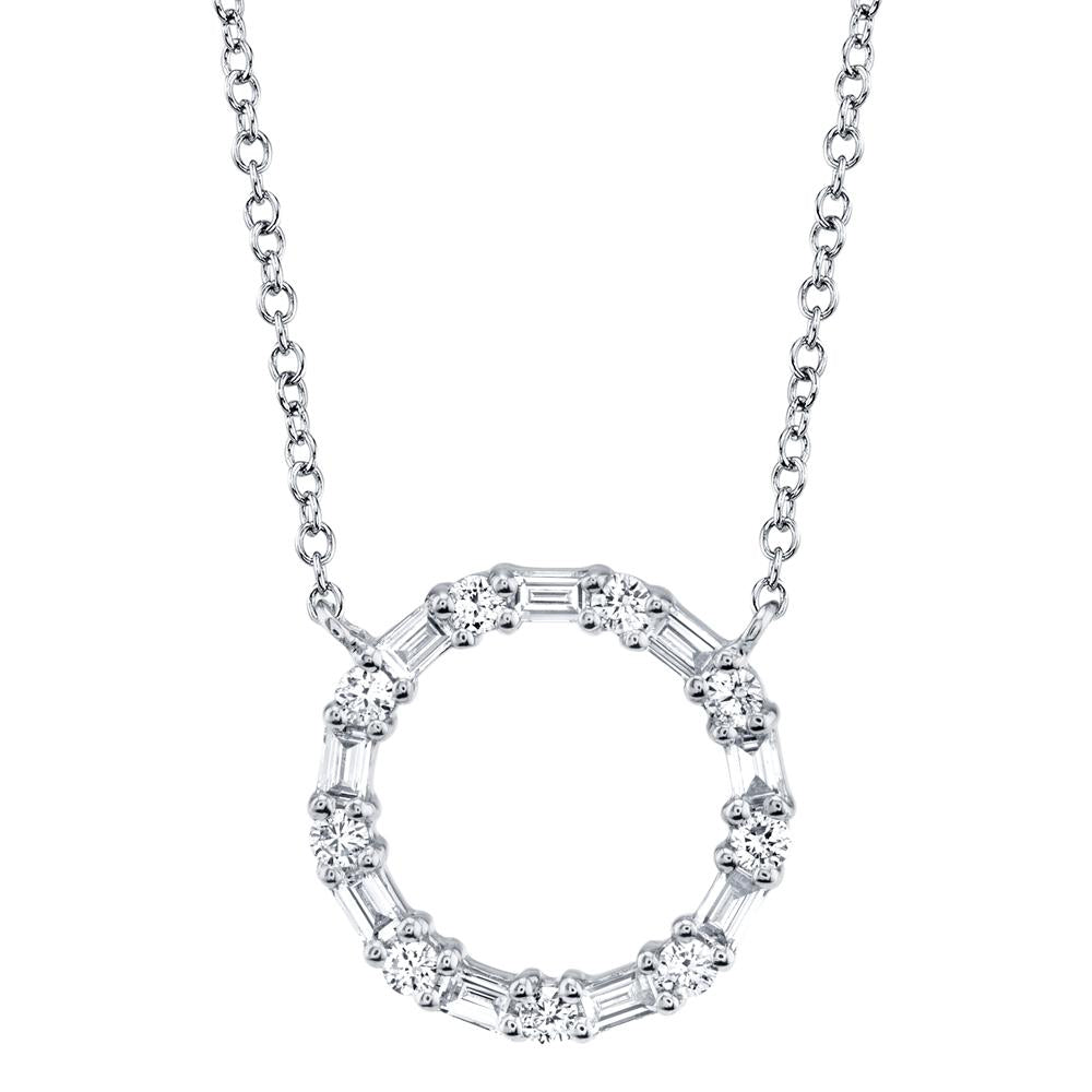18K Solid Gold 0.1Ct Diamond Baguette Circle Necklace 18K Solid Gold 0.1Ct Diamond Baguette Circle Necklace