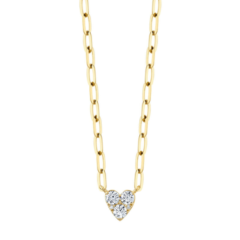 Diamond Heart Paper Clip Link Necklace