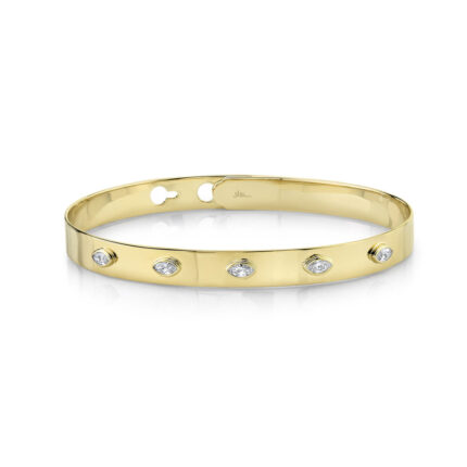 18K Solid Gold 0.41Ct Diamond Marquise Bezel Latch Lock Bangle