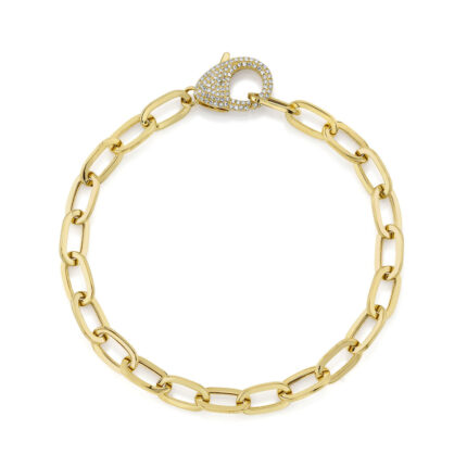 18K Solid Gold 0.41Ct Diamond Paper Clip Link Bracelet