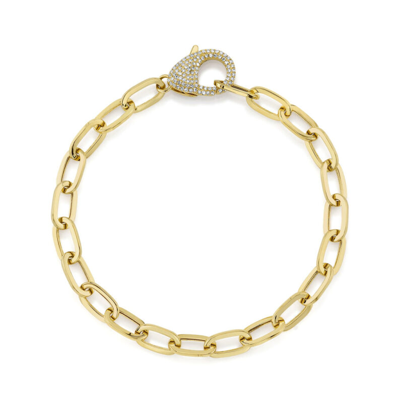 18K Solid Gold 0.41Ct Diamond Paper Clip Link Bracelet
