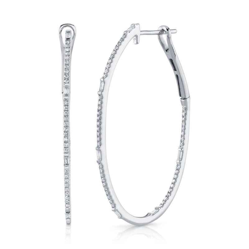 0.44Ct Diamond Baguette Oval Hoop Earring