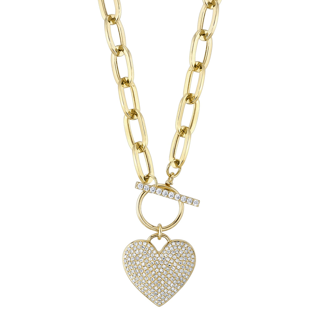 0.50CT DIAMOND PAPER CLIP LINK PAVE HEART NECKLACE Diamond Paper Clip Link Pave Heart Necklace