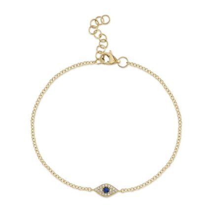18K Solid Gold 0.04Ct Diamond & 0.06Ct Blue Sapphire Eye Bracelet