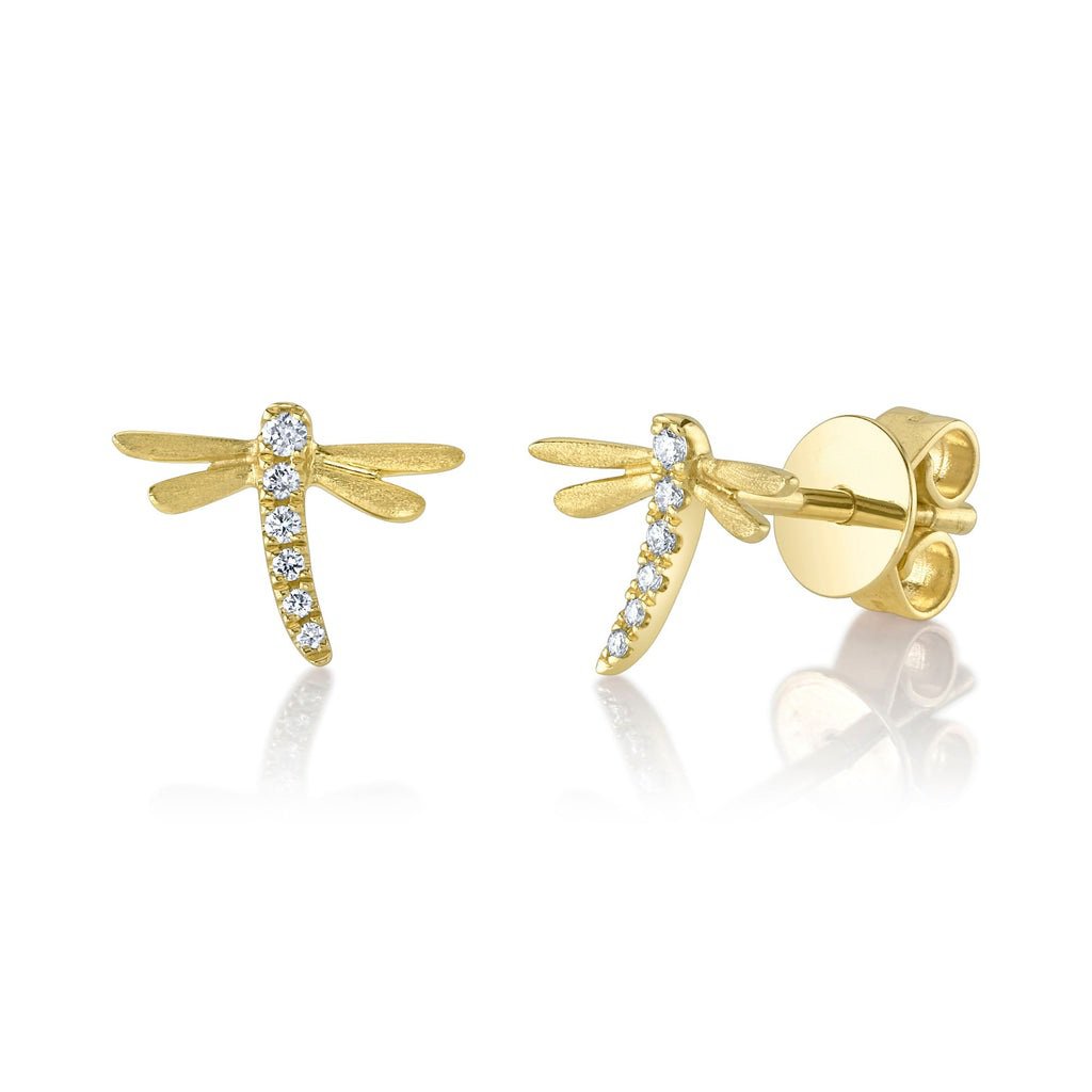 14K Solid Gold 0.05Ct Diamond Dragonfly Earring 14K Solid Gold 0.05Ct Diamond Dragonfly Earring