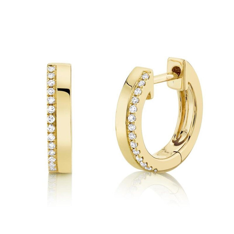 14K Solid Gold 0.08Ct Diamond Huggie Earring