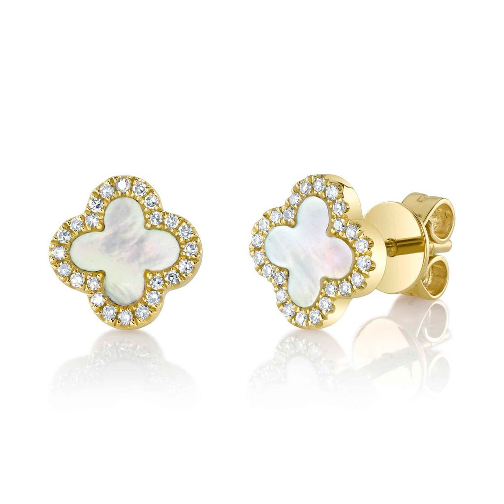 2024/03/1000132915.jpg 14K Solid Gold 0.11Ct Diamond & 0.35Ct Mother of Pearl Clover Earring
