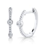 14K Solid Gold 0.13Ct Diamond Bezel Hoop Earring
