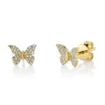 Dainty 14K gold butterfly stud with 0.15Ct lab-grown diamond. IGI certified, available in yellow, white, or rose gold.