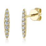 14K Solid Gold 0.19Ct Diamond Bar Stud Earrings