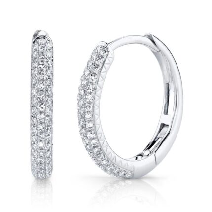 14K Solid Gold 0.21Ct Diamond Pave Hoop Earring