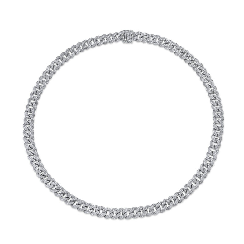 18K Solid Gold 11.53Ct Diamond Pave Link Necklace