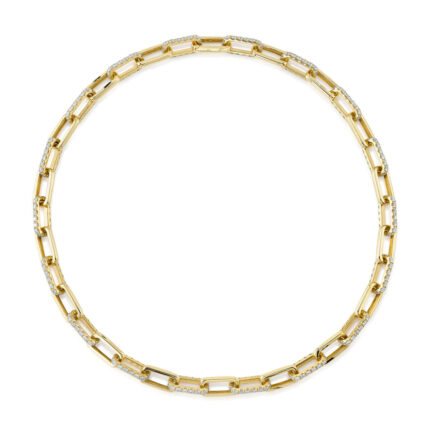 18K Solid Gold 13.01 Ct Diamond Pave Paper Clip Link Necklace