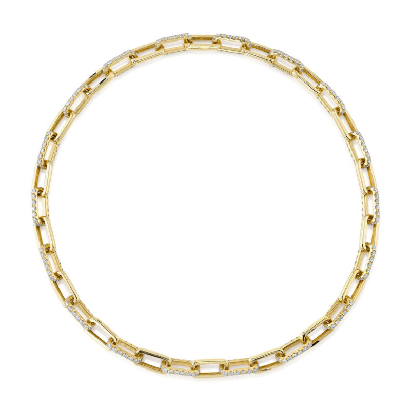 18K Solid Gold 13.01 Ct Diamond Pave Paper Clip Link Necklace