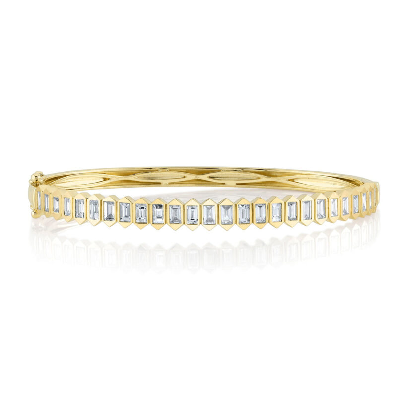 18K Solid Gold 1.70Ct Diamond Baguette Bangle