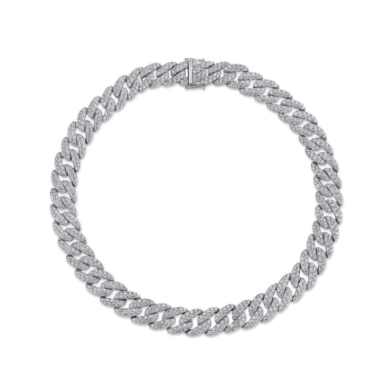 18K Solid Gold 21.46Ct Diamond Pave Link Necklace