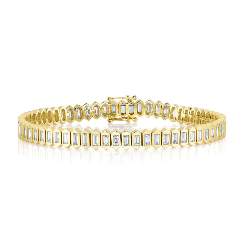18K Solid Gold 3.25Ct Diamond Baguette Tennis Bracelet